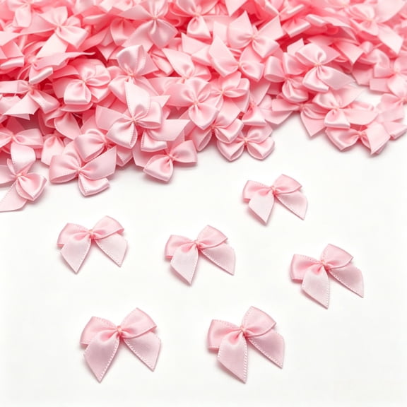 Mini Satin Ribbon Bows 100 Pcs Tiny Premade Pink Sewing for Crafts 1 Inch