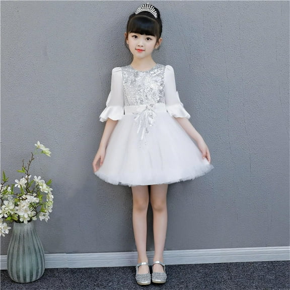ATOGUTA Girls Tutu Dresses Kids Winter Sequin Party Formal Tulle Dresses Size 3T-15, White