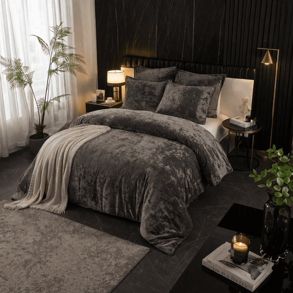 Zera Gray 100% Velvet 5 pcs Comforter Set, King Size