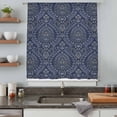 thumbnail image 4 of Navy Blue Semi Sheer Curtains Drapes for Living Room, Bedroom, French Doors Window 108 Inches Long, Boho Vintage Ethnic Tribe Abstract Art Rod Pocket Chiffon Curtain Drapery Voile Draperies Panel, 4 of 8