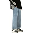 thumbnail image 1 of WTXUE Jeans pour Hommes, Pantalons Jeans Amples Cargo Mode Taille Décontractée Rétro pour Hommes Droits Grands Pantalons pour Hommes (Bleu Pâle, L), 1 of 4