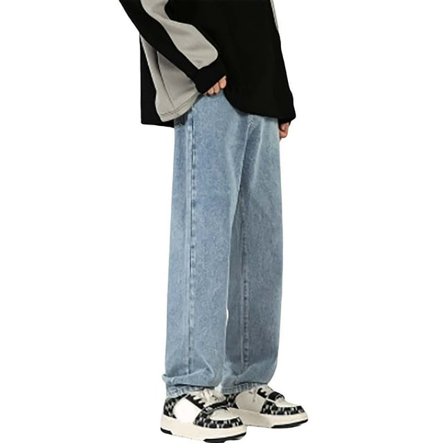 WTXUE Jeans pour Hommes, Pantalons Jeans Amples Cargo Mode Taille Décontractée Rétro pour Hommes Droits Grands Pantalons pour Hommes (Bleu Pâle, 3TG)
