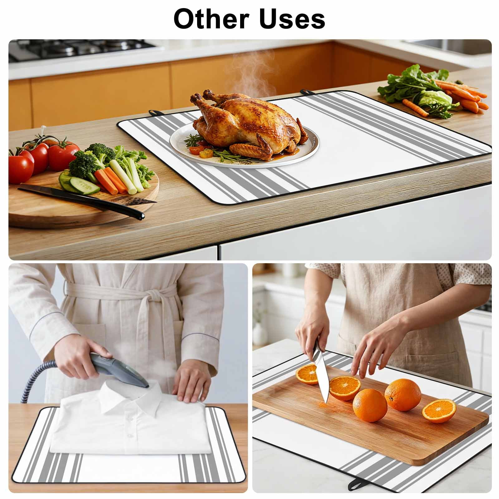 Grey Striped Stove Top Cover for Electric Stove, Heat-proof & Non Slip Glass Top Stove Cover Protector, Modern White Striped Abstract Art Aesthetics Kitchen Flat Cooktop Rubber Mat 28.5x20.5 Inches