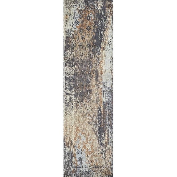 Alora Decor Euphoria 2'6" x 8' Floral Distress Gray/Gray/Rust/Blue Hybrid Rug