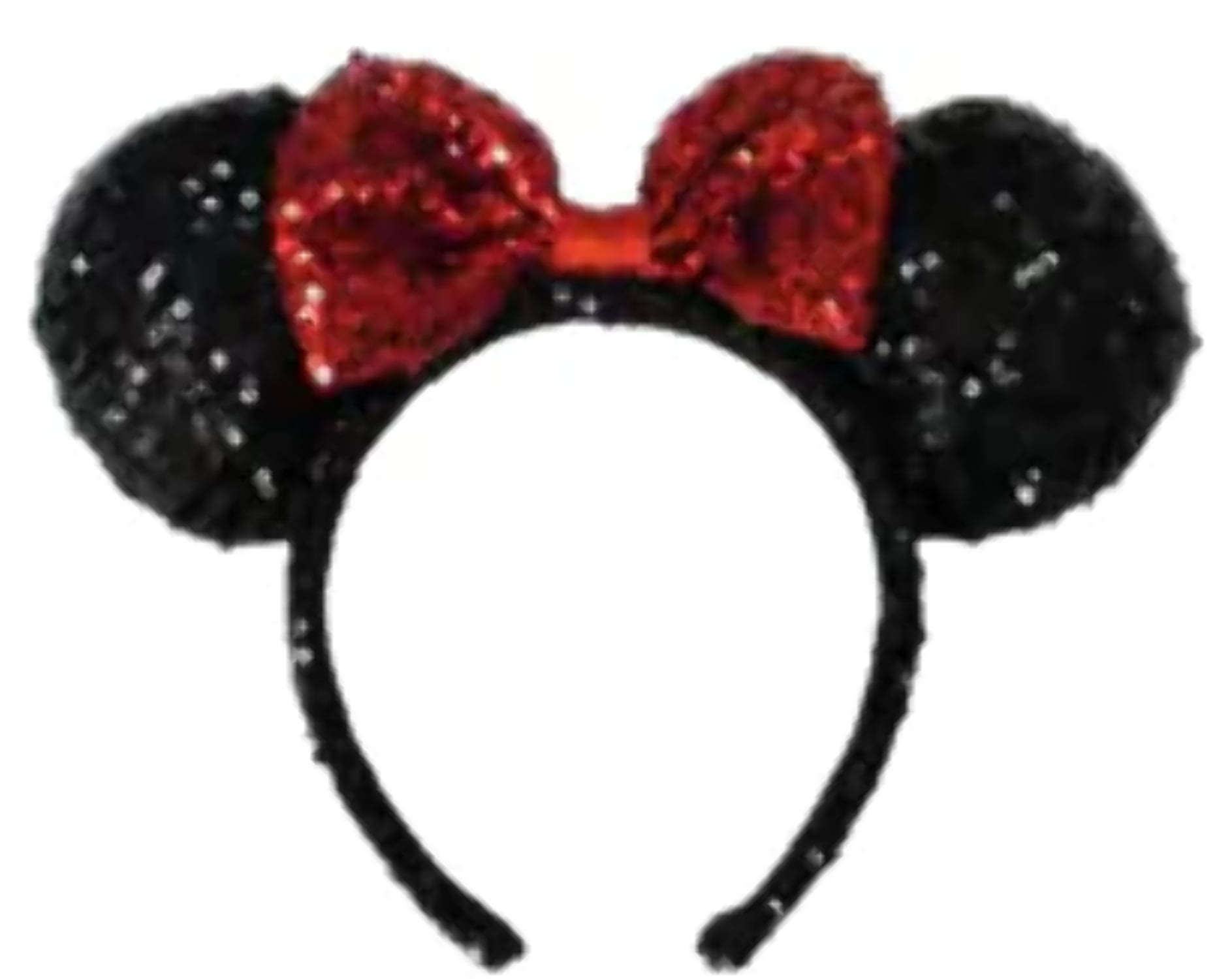 MINNIE MOUSE EARS HEADBAND BLACK WITH BIG RED SPARKLY BOW CHILD ADULT PARTY CUTE 