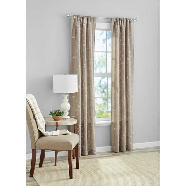 Mainstays Heathered Embroidery Sheer, Beige Sheer Curtain Panels