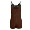 thumbnail image 5 of Delayuji Women's Lace Trim Sleepwear Spaghetti Strap Romper Pajamas Loungewear Brown Xl Polyester,Spandex Spring Tops for Women, 5 of 7