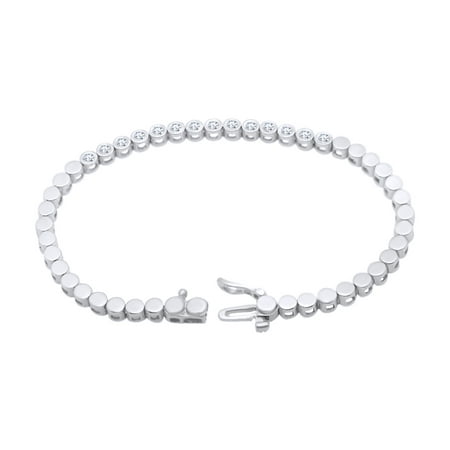- 1 CT Round Cut White Natural Diamond Women's Bezel Set Bracelet In 14k White Gold Gold-8.5