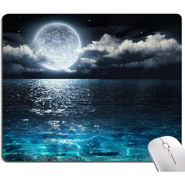 Ocean & Moon Square Mouse Pad 9.5x7.9in Non-Slip Rubber Base Waterproof & Durable for Office & Laptop