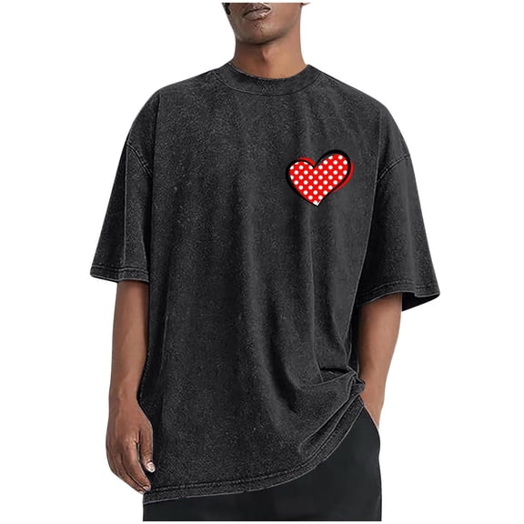 Dagegui Mens Cotton Crew Neck Short Sleeve T-Shirt Heart Graphic Tee Casual Loose Fit Shirts Big & Tall Summer Everyday Tops Black S
