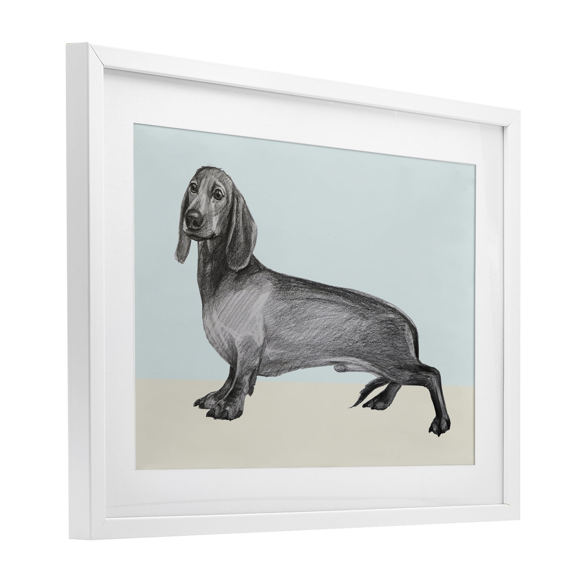 Stupell Industries Sketched Dachshund on Blue White Framed Print Under Glass, design by Violeta Vollmer