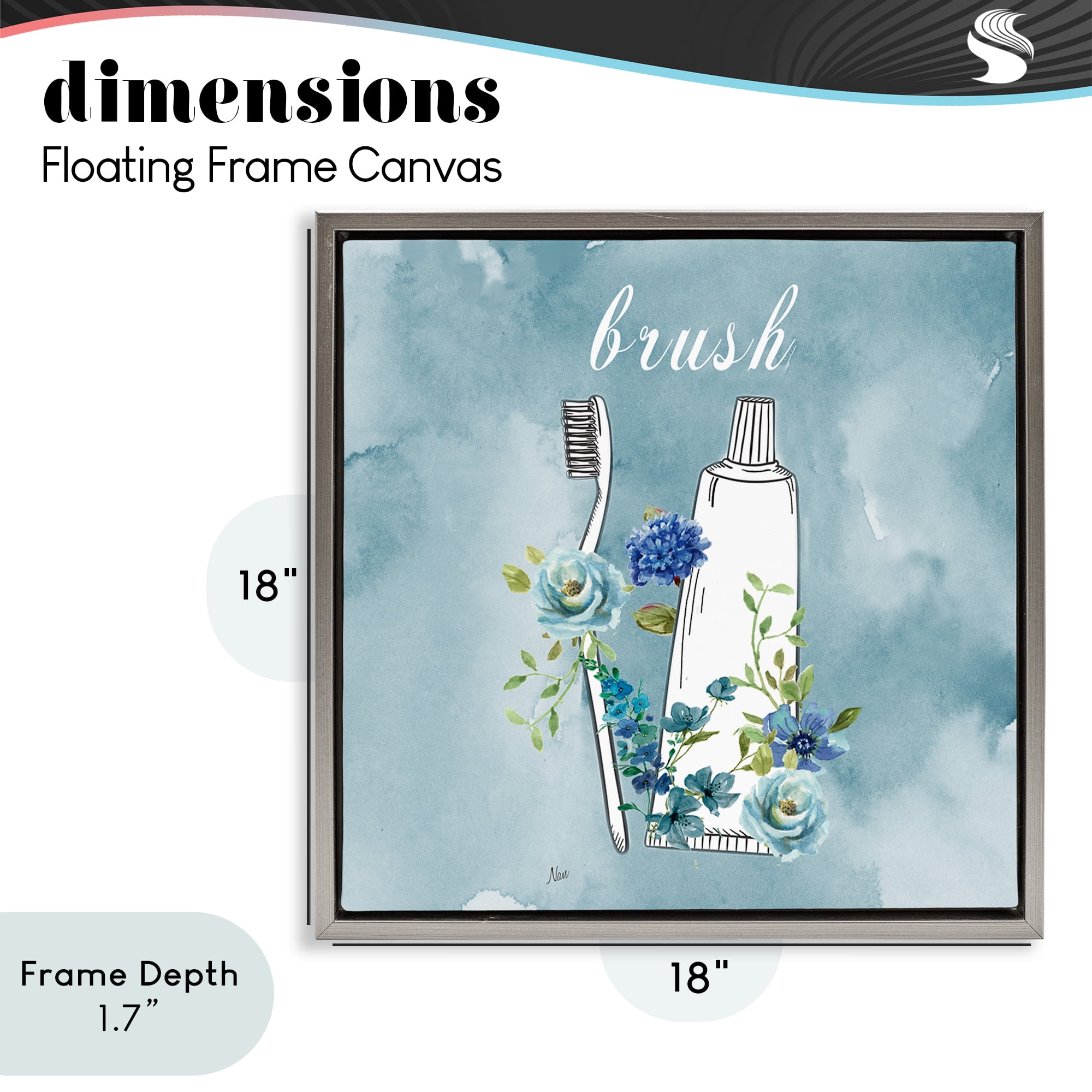Stupell Industries Floral Bathroom Rules Brush Gray Framed Floater Canvas Wall Art, design by Nan