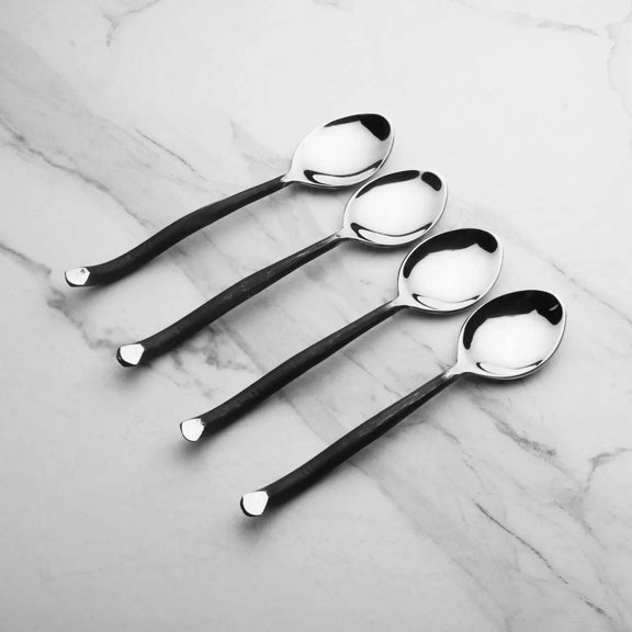 INOX ARTISANS Twig Design Burnt BlackTea/Desert Spoon 4 Pcs. Set