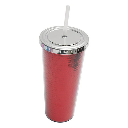 

Reayehane Glass&Bottle Double Layer Plastic Cup Sequins Straw Cup Creative Summer Cold Drink Water Cup (P )