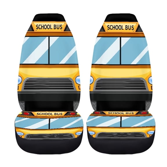 XYZCANDO School Bus Car Front Seat Covers Set of 2 Nonslip Car Seat Covers Front Seats Only Stretch Polyester Fabric Cover Cars Seats Covers Protector for Most Cars Sedans SUVs