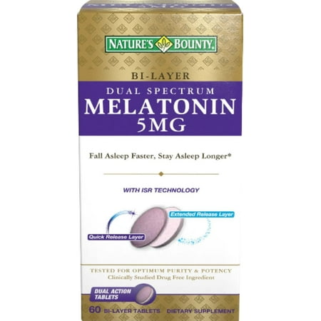 Nature's Bounty Melatonin 5 mg Bi-Layer Tablets 60 ea (Pack of 4)
