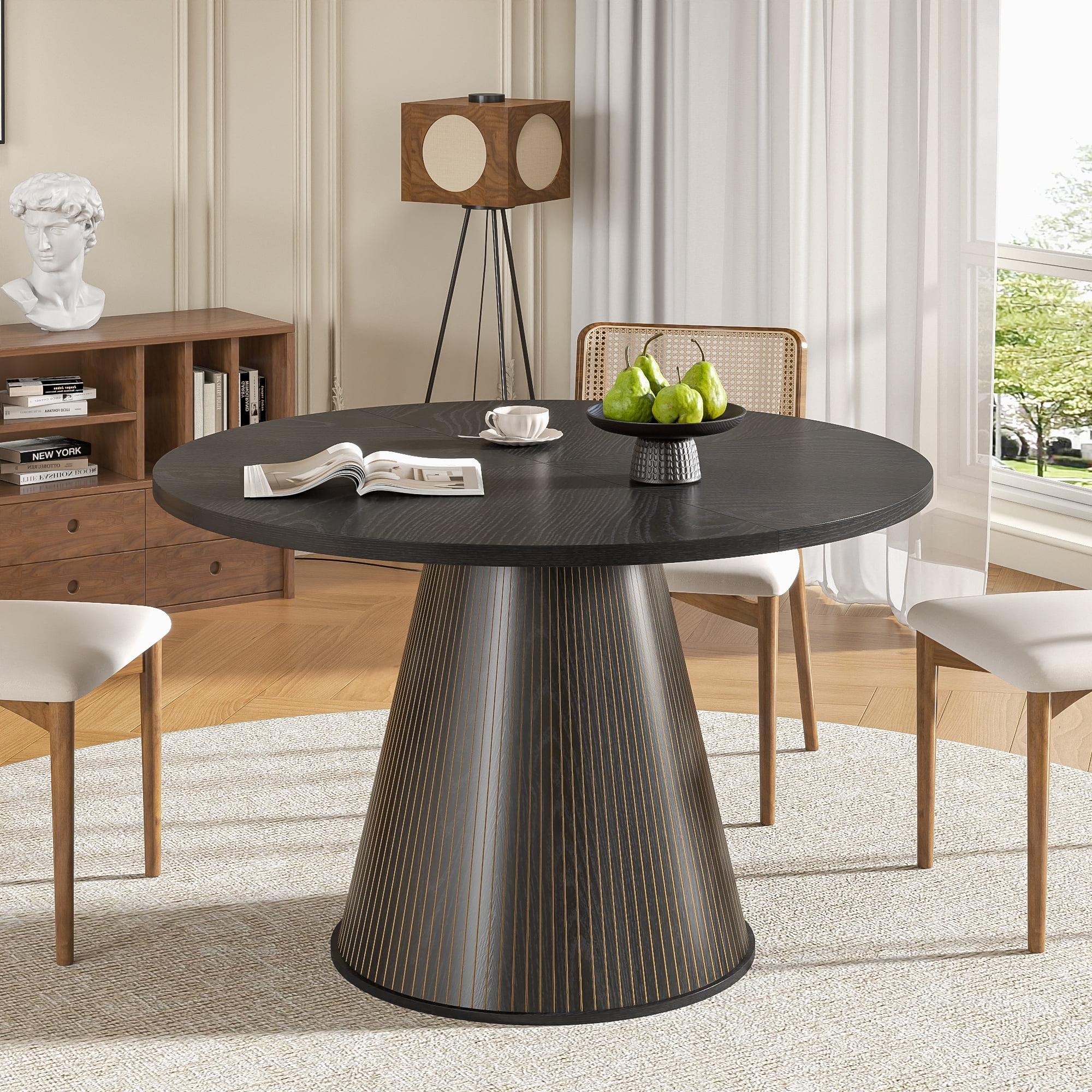 Oubayajia Round Dining Table for 4, 47 Inches Wood Small Dining Table for Kitchen Living Room, Black