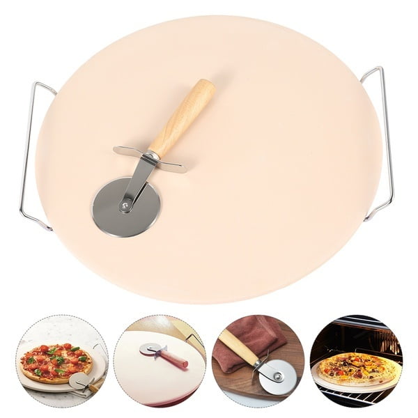 New Pampered  Tan Pizza Stone Set Round Baking Rack Chef Oven Natural Large 