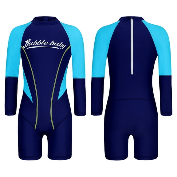 renvena Kids Girls Long Sleeve One Piece Bathing Suit UV Sun Protection Swimsuit Beach Sports Swimwear Navy Blue 11-12