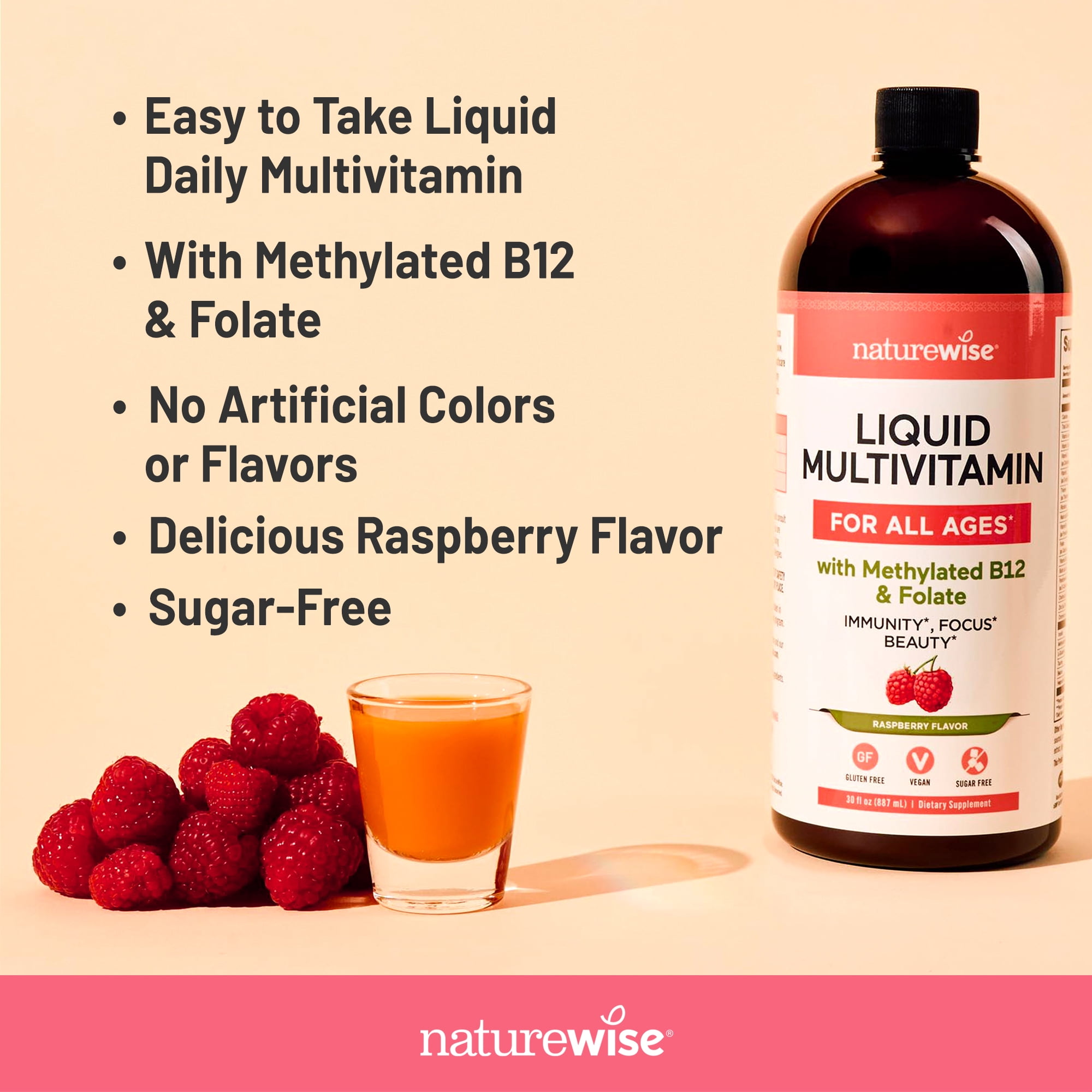 NatureWise Liquid Multivitamin - All Ages - Sugar Free, Vegan - 30 fl oz[30 Servings]