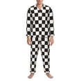 thumbnail image 3 of Naloa Black and White Checkerboard Men’s Pajamas Set - Long Sleeve Button Down Sleep Shirt and Pajama Bottoms Sleepwear Set-Large, 3 of 7