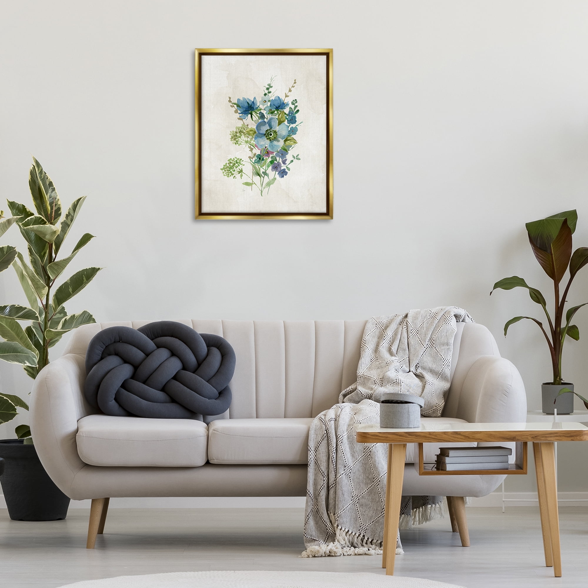 Stupell Industries Blue Wildflower Cluster Plants & Flowers Painting Gold Floater Framed Canvas Art Print Wall Art, 25 x 31