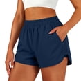 thumbnail image 2 of Cagogo Women Plus Size Elastic Waist Shorts with Pockets Quick Dry Sporty Running Yoga Workout Lounge Casual Athletic Bottoms, Navy S, 2 of 7