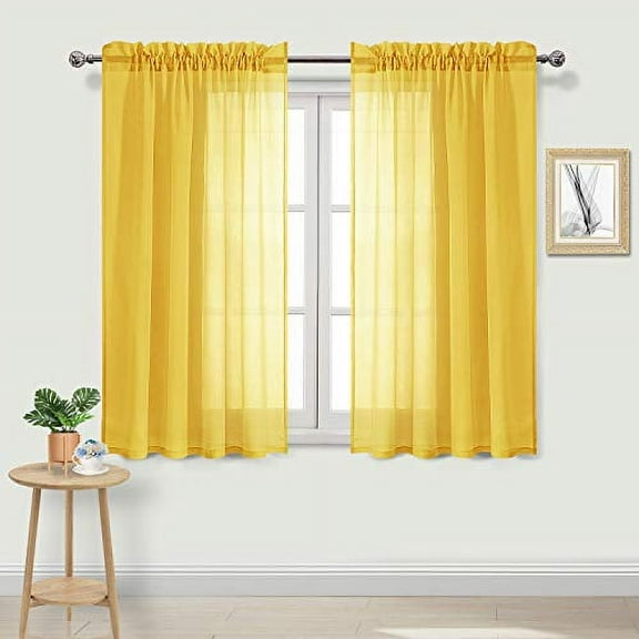 DWCN Yellow Sheer Curtains Semi Transparent Voile Rod Pocket Curtains for Bedroom and Living Room, 42 x 45 inches Long, Set of 2 Panels