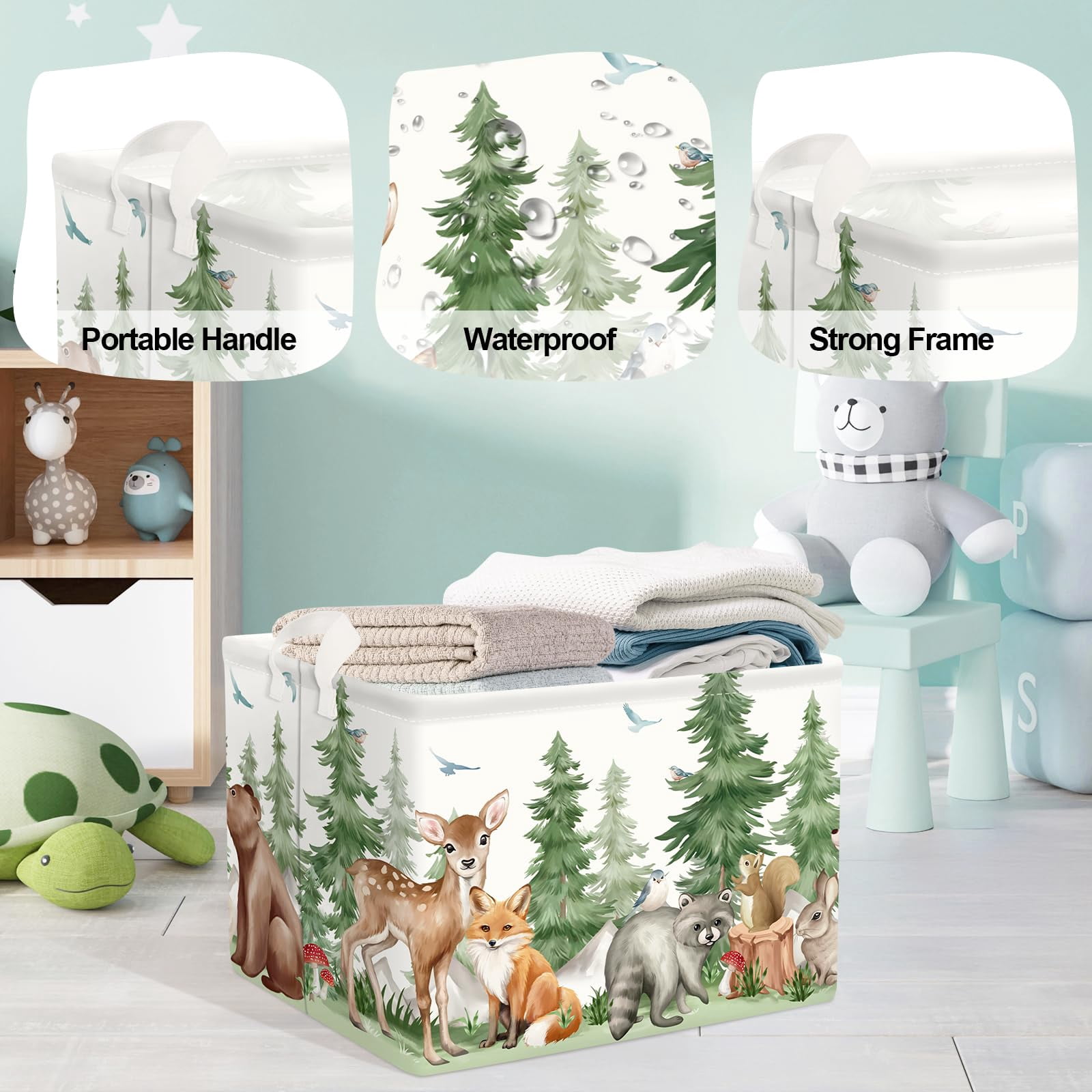 HUUMONSS Forest Animals Baby Laundry Hamper Collapsible Clothes Kids Storage Basket Bear Fox Large Boys Girls Gift Toy Box Bin for Nursery, Deer, 36L