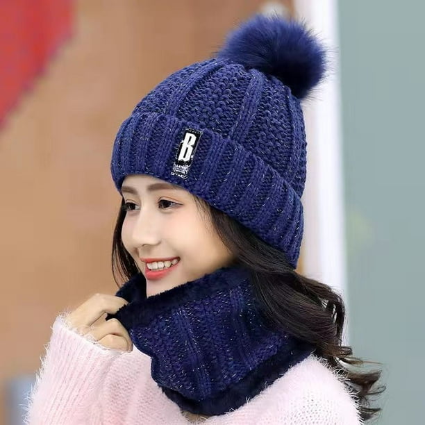 Gorros tejidos de invierno 2022 para mujer, gorros gruesos y cálidos para mujer, gorro tejido con letras para mujer, gorros, conjuntos para montar al aire libre Gao Jinjia LED