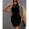 thumbnail image 3 of AHAIJ Women's Summer Casual Ribbed Knit Crew Neck Ruched Bodycon Tank Dress Sleeveless Short Mini Dresses, 3 of 5