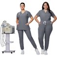 thumbnail image 2 of Kitmaz Pantalon D\'uniforme Médical pour Femmes - Taille Mi-Haute Extensible 4 Directions Anti-Rides Ajusté, Cordon de Serrage et 5 Poches, 2 of 6