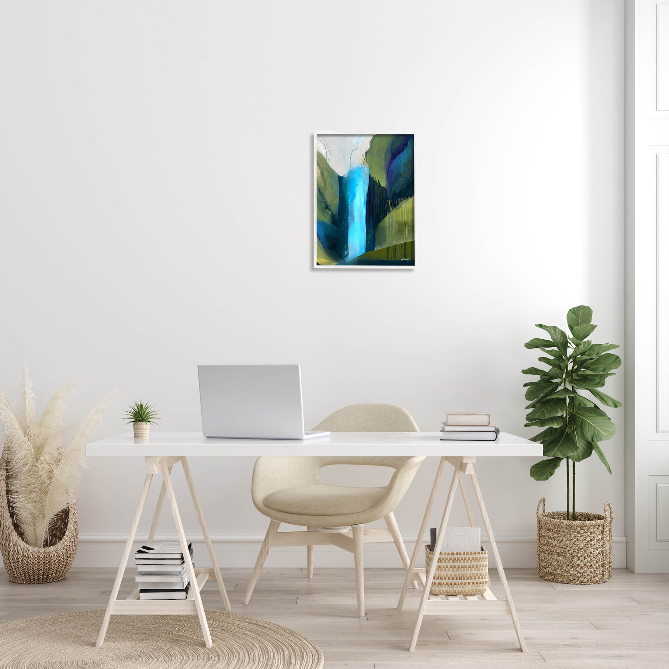 Abstract Waterfall Layered Landscape Abstract Graphic Art White Framed Art Print Wall Art