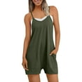 thumbnail image 2 of pstuiky Short Jumpsuit for Women Solid Color Summer Casual Rompers Athletic Sleeveless Loose Spaghetti Strap Shorts Stretchy Overalls Jumpers with Pockets, 2 of 8