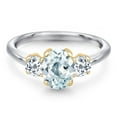 thumbnail image 3 of Gem Stone King 925 Silver and 10K Yellow Gold Sky Blue Aquamarine and White Topaz Engagement Ring for Women | 1.86 Cttw | Oval 8X6MM | Gemstone March Birthstone | Size 7, 3 of 6