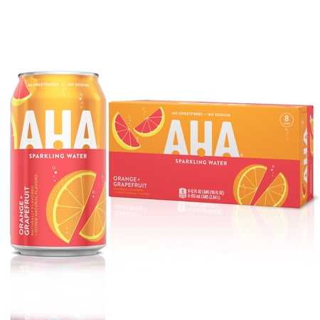 AHA Orange and Grapefruit Sparkling Water, 12 fl oz, 8 Cans