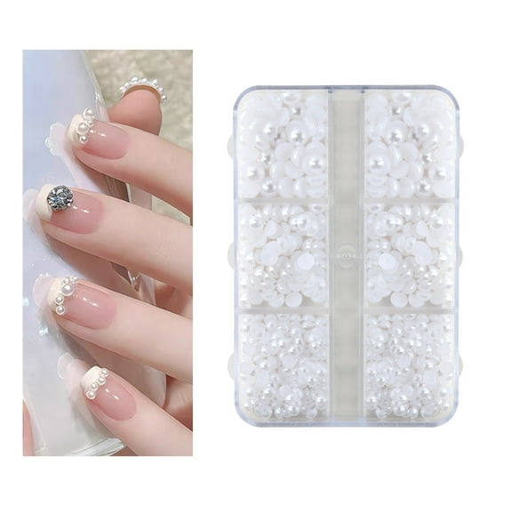 EKIND Nail Art Kit, Pearls Nail Charms, Versatile Pearl for Nail Design, Makeup, DIY Crafts, Clothing and Phone Embellishments(6 Grids, Pearl)