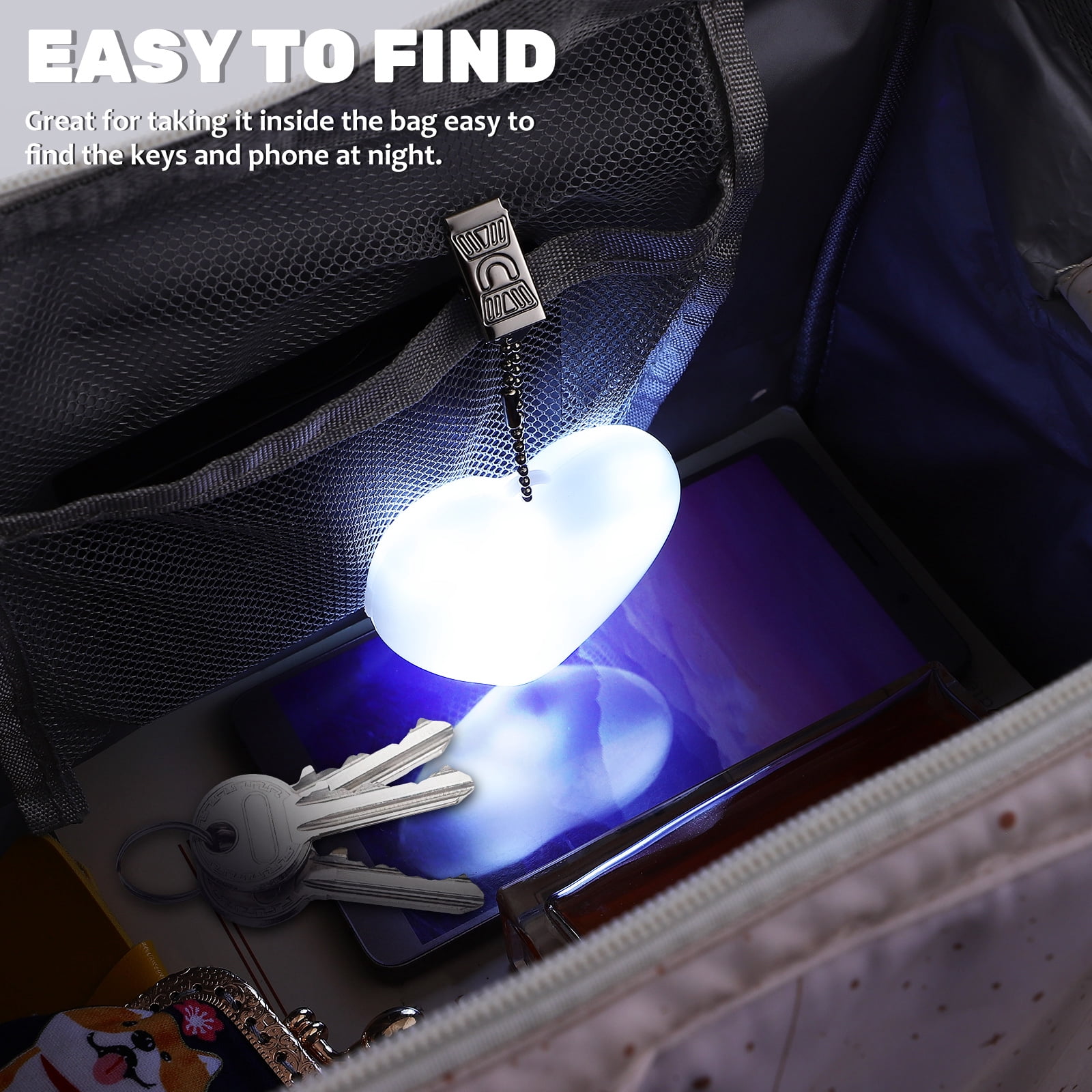 2 Pack Heart-Shaped Purse Light With Motion Sensor – Automatic LED Bag Light, Touch-Activated, Perfect Gift