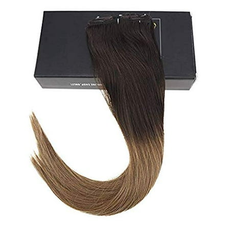 ã€ Promotionã€'Sunny 14" Ombre Clip in Hair Extensions Ombre Color #2 Darkest Brown to Chestnut Brown #6 Straight Hair Extensions in Human Hair 7 Pcs 120 Gram Per Package | Walmart Canada