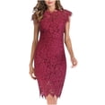 thumbnail image 2 of Odeerbi Summer 2025 Casual Dresses for Women Fashion Sleeveless Lace Zipper Sexy Solid Color Club Dress Burgundy, 2 of 8