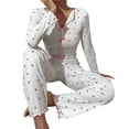 thumbnail image 2 of FASHOFT Womens Pajamas Set Ribbed Cute Heart Graphic Long Sleeve 2 Piece Valentines Day Pjs Set Ruffle Soft Sleepwear Loungewear Pink M, 2 of 4