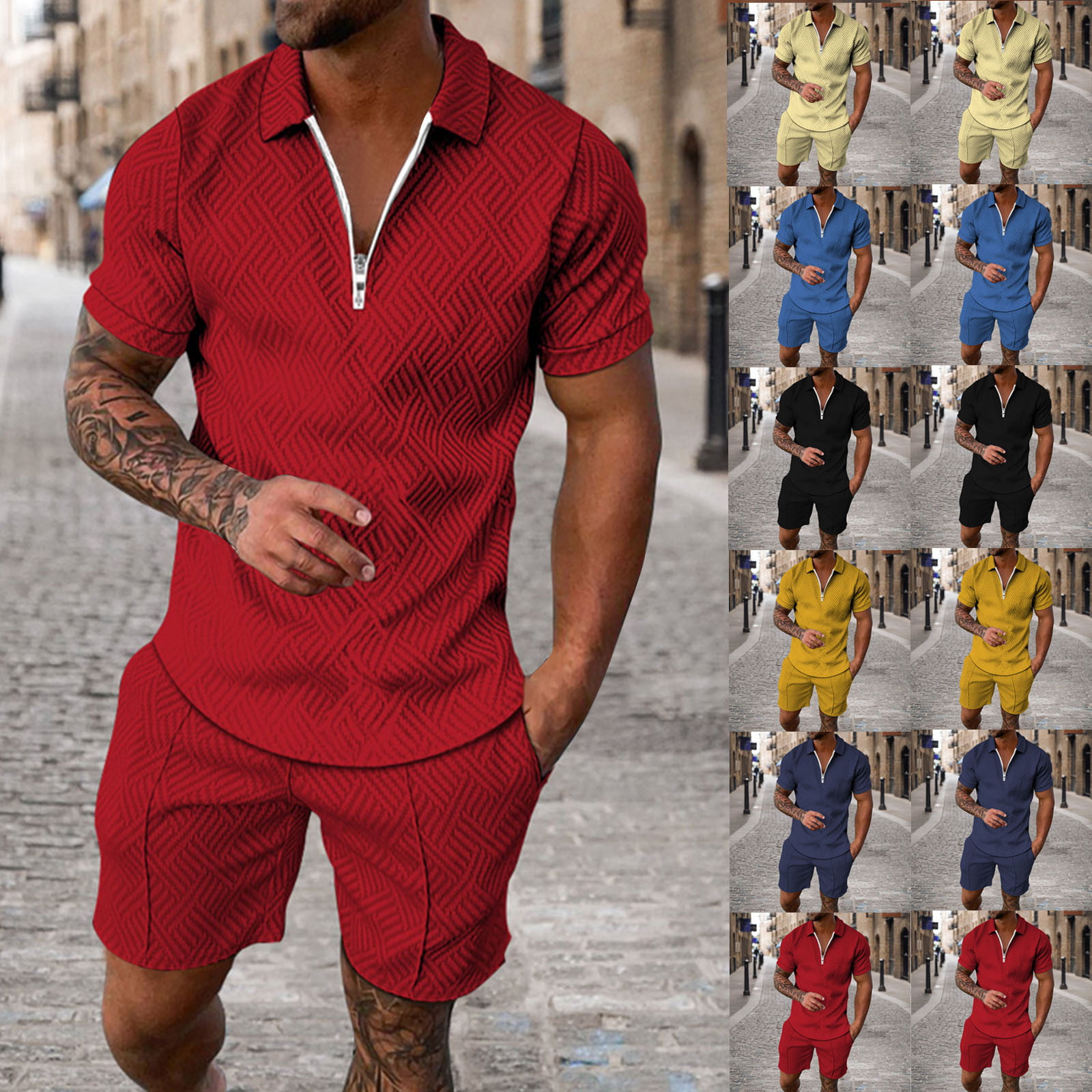 JoZorro Mens Polo Shirts and Shorts Set Tracksuit Fashion Casual Summer 2 Piece Outfits for Men