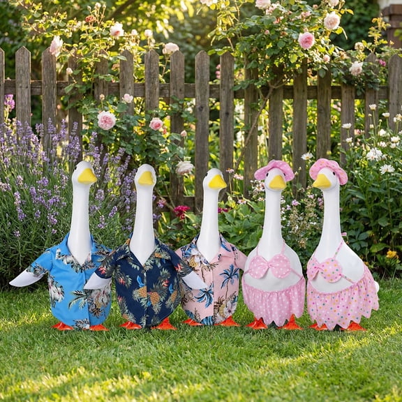 9Pcs Goose Costume, Kadlawus Porch Goose Hawaiian Shirt Costume for 23-inch Statue, Durable Weather Resistant Outdoor Decor - Fun Seasonal Garden Accessory