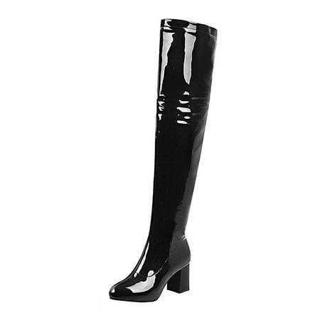 

Boots for Women Clearance Deals! Verugu Low Heel Comfort Bootie Over-the-Knee Boots Autumn And Winter Stretch Patent Leather Thin Thick High-heeled Women s Boots Candy Over-the-knee Boots Black 37