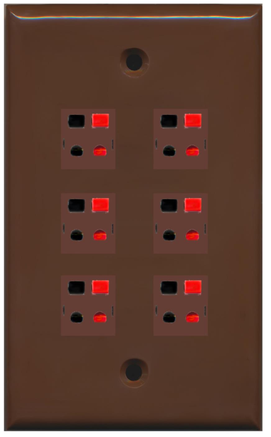 RiteAV 6 Port Speaker Jack Single Gang Wall Plate for Home Theater Brown