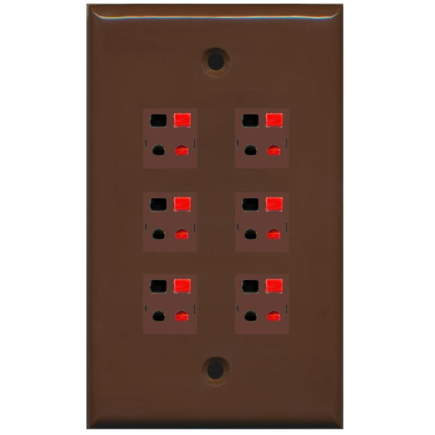 RiteAV 6 Port Speaker Jack Single Gang Wall Plate for Home Theater