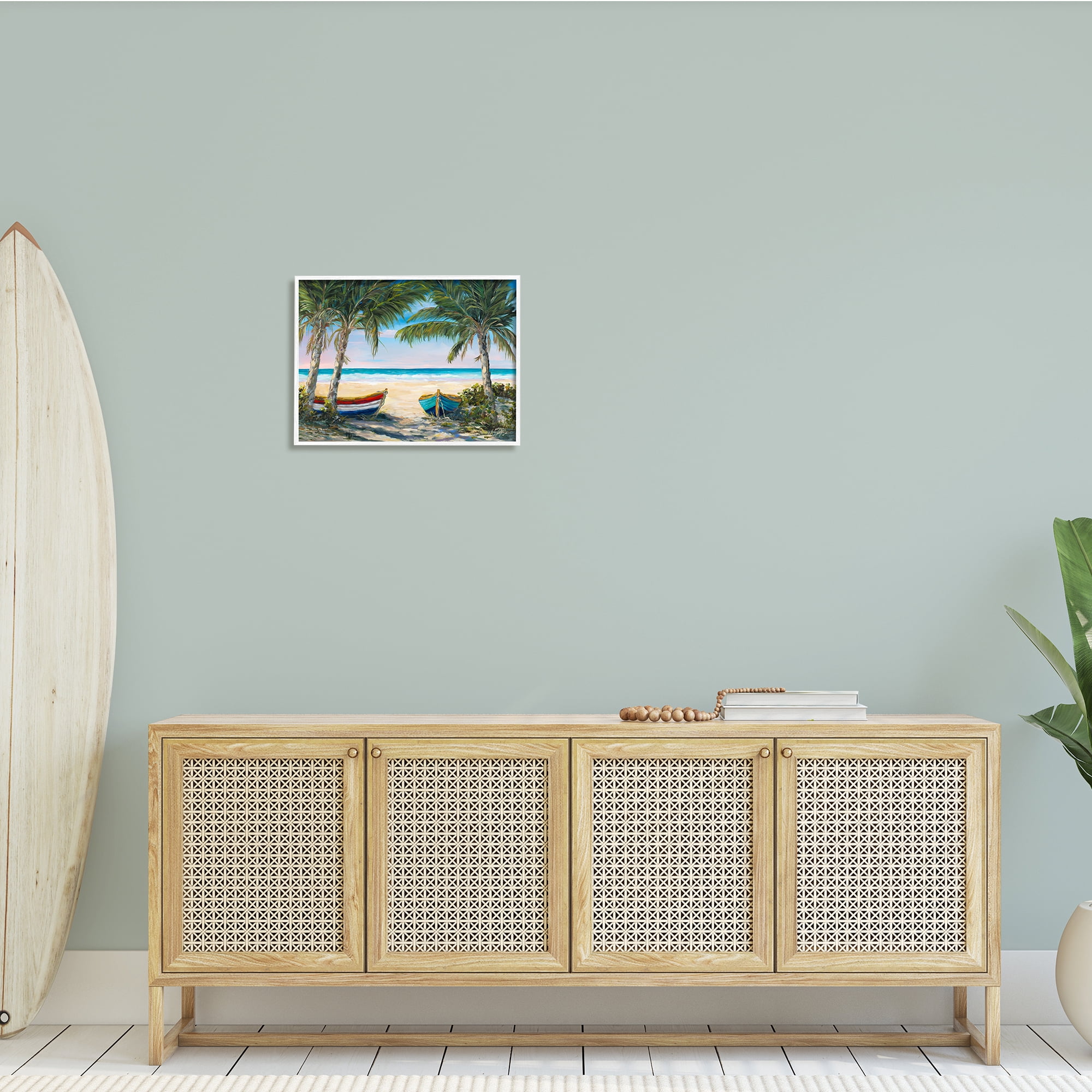 Stupell Industries Row Boats on Beach Shore Tropical Palm Trees, 20 x 16, Design by Julie Derice
