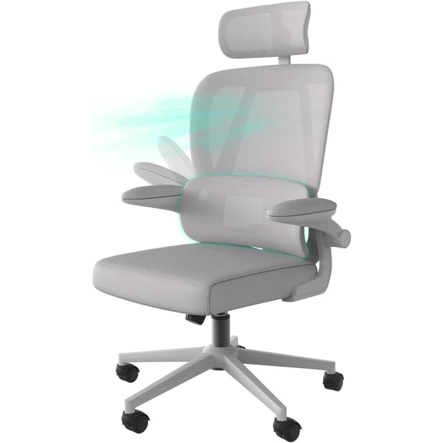 Fohfurniture FOH Silla de Oficina Ergonómica con Cabecera y Soporte Lumbar, Silla de Malla Transpirable Reclinable y Giratoria, Altura Ajustable, Soporta 120 kg