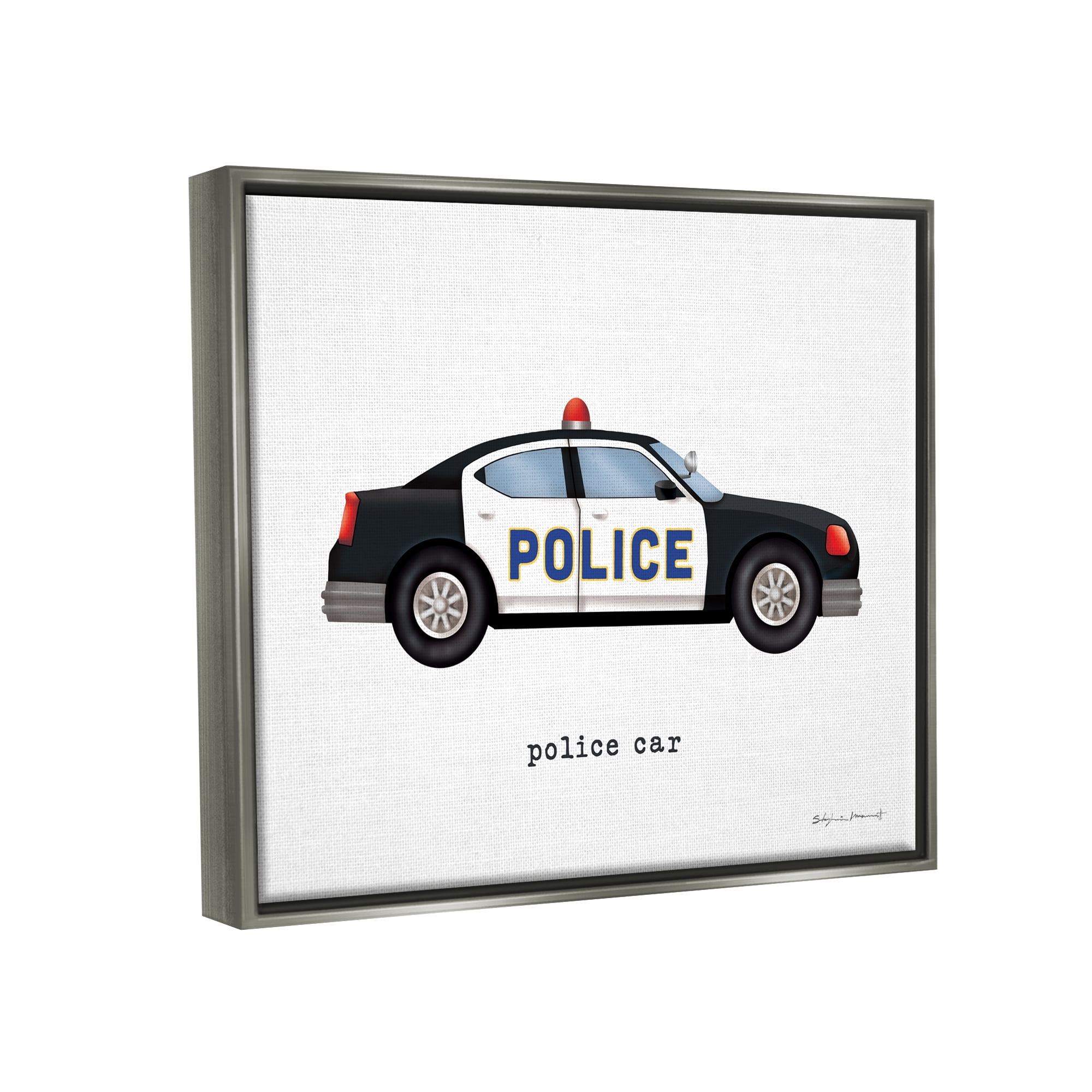 Stupell Police Car Vehicle Educational Transportation Painting Gray Floater Framed Art Print Wall Art