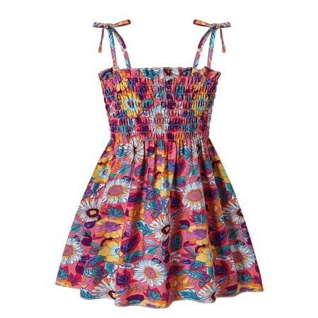 

DNDKILG Baby Toddler Girl Summer Sundress Floral Sleeveless Dress Square Neck Dresses Multicolor 1Y-6Y 120